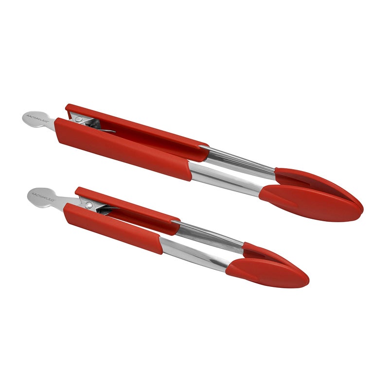Rachael Ray Lil' Huggers Dishwasher Safe Lazy Locking Cooking Tongs / Salad Serving Tools / Multi Purpose - 2 Piece, Red - Image 1